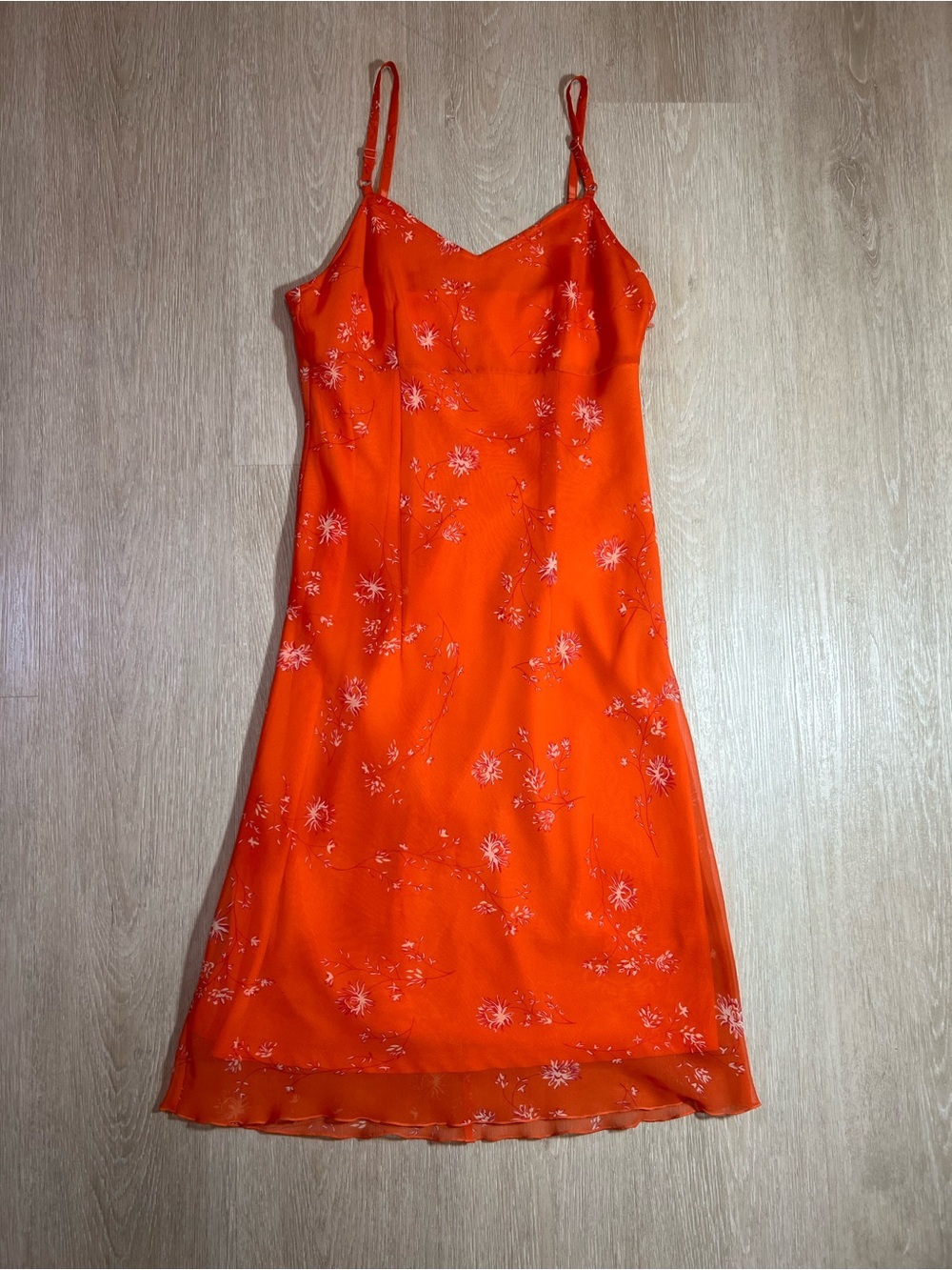 Esprit Floral Double Layered Spaghetti-Strap Orange Slip Dress Women’s Size 4